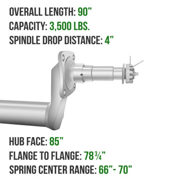 Trailer Axle - Painted 2 3/8" Round - 3,500 lbs. Capacity with 1 3/8" x 1 1/16" Spindles - 4" Drop - 85" Hub Face