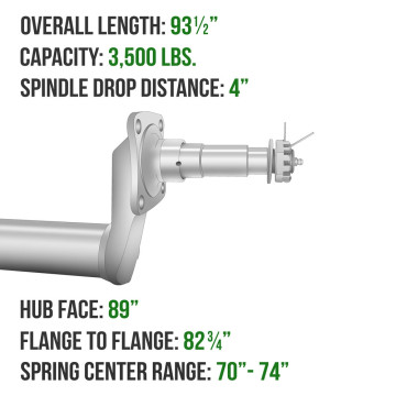 Trailer Axle - Painted 2 3/8" Round - 3,500 lbs. Capacity - 1 3/8" x 1 1/16" Spindles - 4" Drop - 89" Hub Face