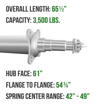 Trailer Axle - Painted 2 3/8" Round - 3,500 lbs. Capacity - 1 3/8" x 1 1/16" Spindles - 61" Hub Face