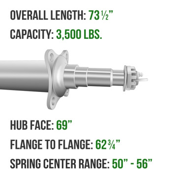 Trailer Axle - Painted 2 3/8" Round - 3,500 lbs. Capacity - 1 3/8" x 1 1/16" Spindles - 69" Hub Face