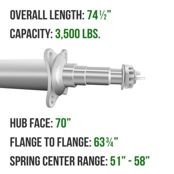 Trailer Axle - Painted 2 3/8" Round - 3,500 lbs. Capacity - 1 3/8" x 1 1/16" Spindles - 70" Hub Face