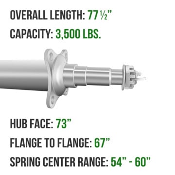 Trailer Axle - Painted 2 3/8" Round - 3,500 lbs. Capacity - 1 3/8" x 1 1/16" Spindles - 73" Hub Face