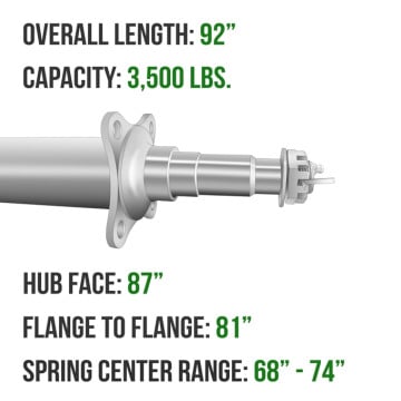 Trailer Axle - Painted 2 3/8" Round - 3,500 lbs. Capacity - 1 3/8" x 1 1/16" Spindles - 87" Hub Face