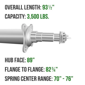 Trailer Axle - Painted 2 3/8" Round - 3,500 lbs. Capacity - 1 3/8" x 1 1/16" Spindles - 89" Hub Face