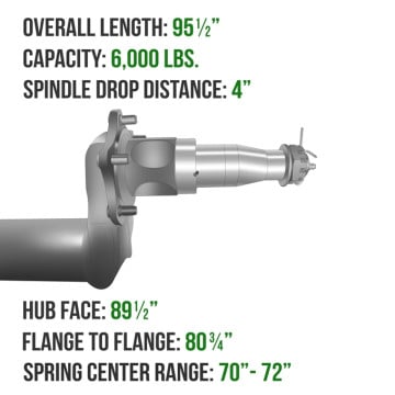 Dexter Trailer Axle - 95" - 3" Round - 6,000lb Capacity - 4" Drop - Includes Spindle Hardware & Spring Seats