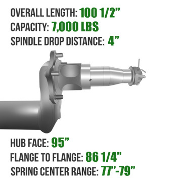 Dexter Trailer Axle - 100" - 3" Round - 7,000 lbs. Capacity - 4" Drop - Includes Spindle Hardware & Spring Seats