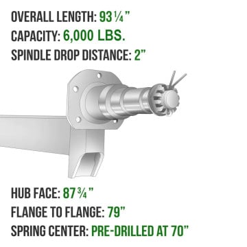 Trailer Axle - 2" x 3" - Galvanized - 6,000 lbs. Capacity - 2" Drop