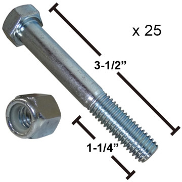 25 Count 1/2" x 3 1/2" Bolt w/ Lock Nut - Zinc Plated - For Springs