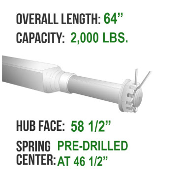 Trailer Axle - 1 1/2" Square - 2,000 lbs. Capacity - 1 1/16" Spindles - Galvanized