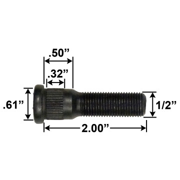1/2" Wheel Stud - 2.00" Usable Length - .61" Knurl Diameter