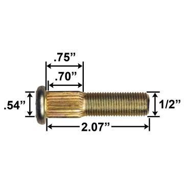 1/2" Wheel Stud - 2.07" Usable Length - .54" Knurl Diameter