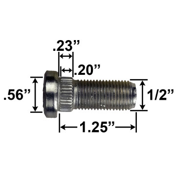 1/2" Wheel Stud - 1.25" Usable Length - .56" Knurl Diameter