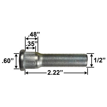 1/2" Wheel Stud - 2.22" Usable Length - .60 Knurl Diameter
