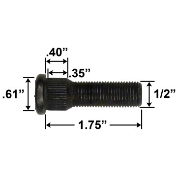 1/2" Wheel Stud - 1.75" Usable Length - .61" Knurl Diameter
