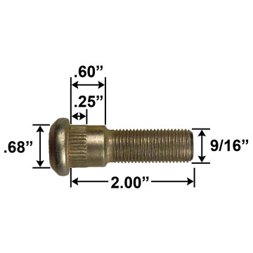9/16" Wheel Stud - 2.00" Usable Length - .68" Knurl Diameter