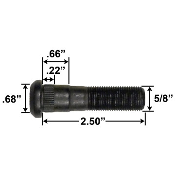 5/8" Wheel Stud - 2.50" Usable Length - .68" Knurl Diameter