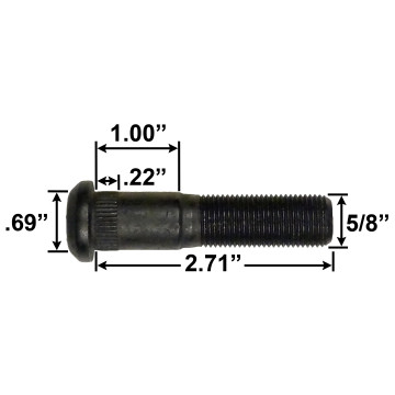 5/8" Wheel Stud - 2.71" Usable Length - .69" Knurl Diameter