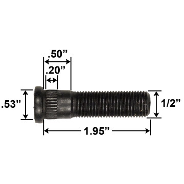 1/2" Wheel Stud - 1.95" Usable Length - .53" Knurl Diameter