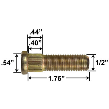 1/2" Wheel Stud - 1.75" Usable Length - .54" Knurl Diameter