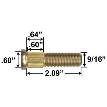 9/16" Wheel Stud - 2.09" Usable Length - .60" Knurl Diameter