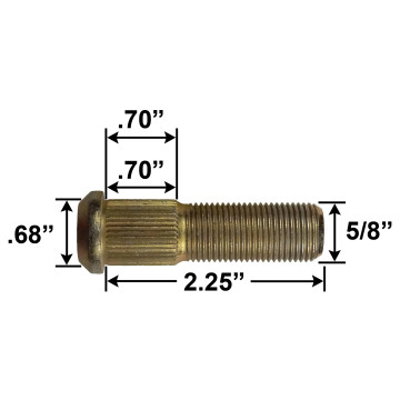 5/8" Wheel Stud - 2.25" Usable Length - .68" Knurl Diameter