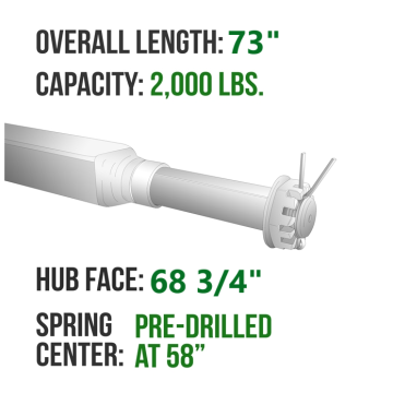 Trailer Axle - 1 1/2" Square - 2,000 lbs. Capacity - 1 1/16" Spindles - Galvanized