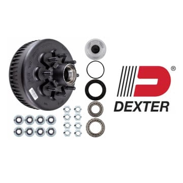 12 1/4" x 3 3/8" Oil Bath Brake Drum - 8 on 6 1/2"  with (25580 & 02475) Bearings 5/8" Studs
