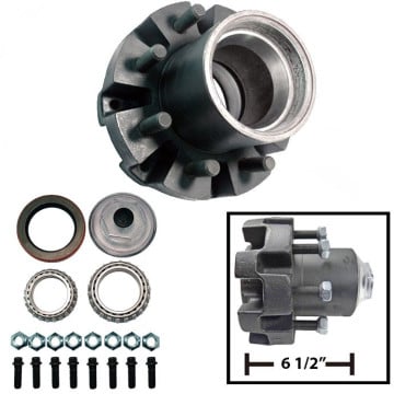 Trailer Hub - 8 on 6 1/2" Bolt Circle - 9K-10K - Oil Bath with 387A-25580 Bearings 