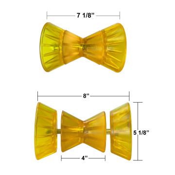 4" Bow Roller with End Bells - Yellow Poly Vinyl - Mounting Bolt Included