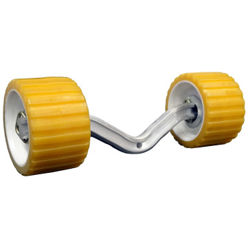Dual Wobble Roller Assembly with 3" x 5" Yellow Wobble Rollers on 14" "V" Bend Arm