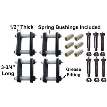 Heavy Duty Trailer Shackle Repair Kit with Wet Bolts (Both Sides) For 1 3/4" Wide Springs Shackles 3 3/4" Long For Tandem Axle Trailers