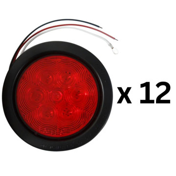 12 pcs of LED Tail Light 4" Round with Rubber Grommet - 7 LEDs 