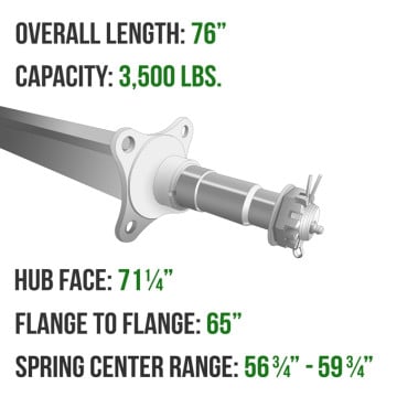 Trailer Axle - 2" Square - 3,500 lbs. Capacity - 1 1/16" x 1 3/8" Spindles - Galvanized