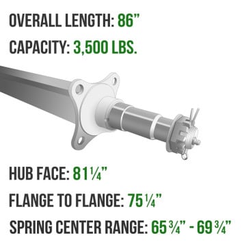 Trailer Axle - 2" Square - 3,500 lbs. Capacity - 1 1/16" x 1 3/8" Spindles - Galvanized