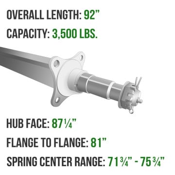 Trailer Axle - 2" Square - 3,500 lbs. Capacity - 1 1/16" x 1 3/8" Spindles - Galvanized