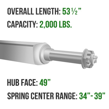 Trailer Axle - 2" Square - 2,000 lbs. Capacity - 1 1/16" Spindles - Galvanized