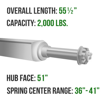 Trailer Axle - 2" Square - 2,000 lbs. Capacity - 1 1/16" Spindles - Galvanized