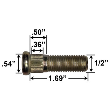 1/2" Wheel Stud - 1.69" Usable Length - .54" Knurl Diameter