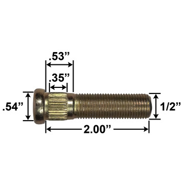 1/2" Wheel Stud - 2.00" Usable Length - .54" Knurl Diameter