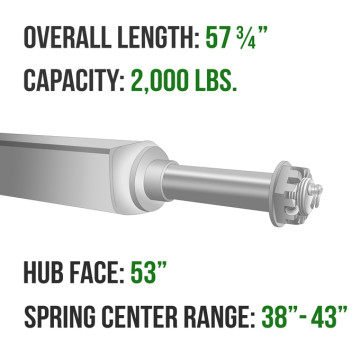 Trailer Axle - 2" Square - 2,000 lbs. Capacity - 1 1/16" Spindles - Galvanized