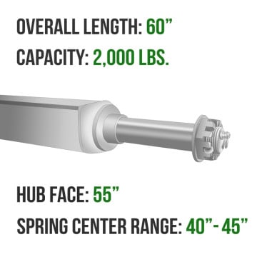 Trailer Axle - 2" Square - 2,000 lbs. Capacity - 1 1/16" Spindles - Galvanized