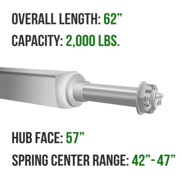 Trailer Axle - 2" Square - 2,000 lbs. Capacity - 1 1/16" Spindles - Galvanized