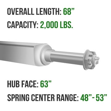 Trailer Axle - 2" Square - 2,000 lbs. Capacity - 1 1/16" Spindles - Galvanized