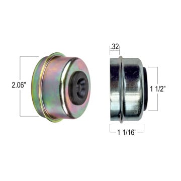 Knott Grease Cap - 2.06" (2 1/16") (52mm) - With Rubber Plug 