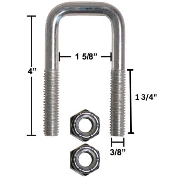 Trailer U-Bolt - Zinc Plated - Square - 1 5/8” x 4” x 3/8” 