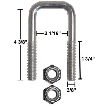 Trailer U-Bolt - Zinc Plated - Square - 2 1/16” x 4 3/8” x 3/8” 