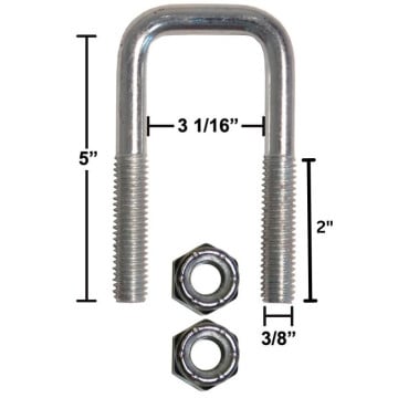 Trailer U-Bolt - Zinc Plated - Square - 3 1/16" x 5" x 3/8"