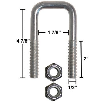 Trailer U-Bolt - Zinc Plated - Square - 1 7/8" x 4 7/8" x 1/2" 