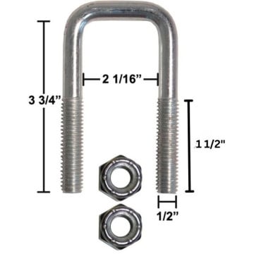 Trailer U-Bolt - Zinc Plated - Square - 2 1/16" x 3 3/4" x 1/2"