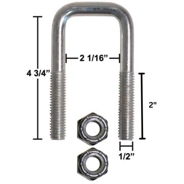 Trailer U-Bolt - Zinc Plated - Square - 2 1/16" x 4 3/4" x 1/2"